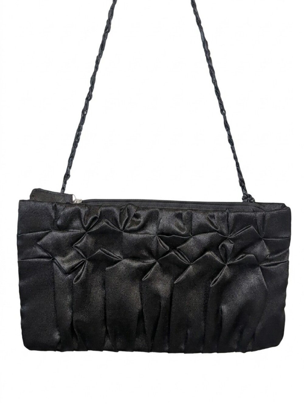 Bijoux Terner Black Satin Pleated Evening Bag Clutch Braided Strap Formal Prom